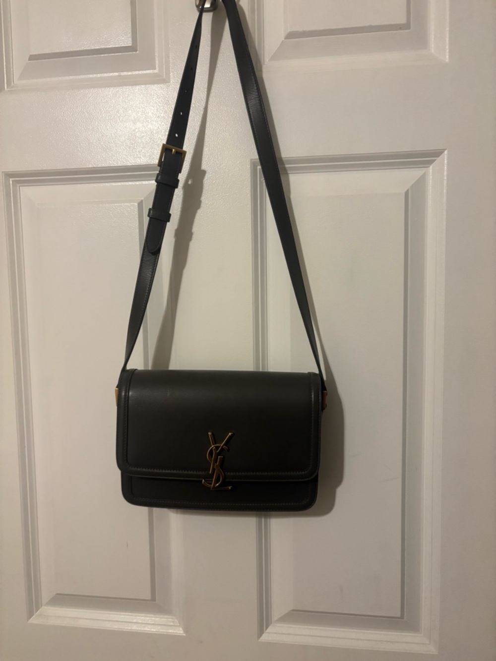Saint Laurent Black Leather Crossbody with Gold YSL Emblem